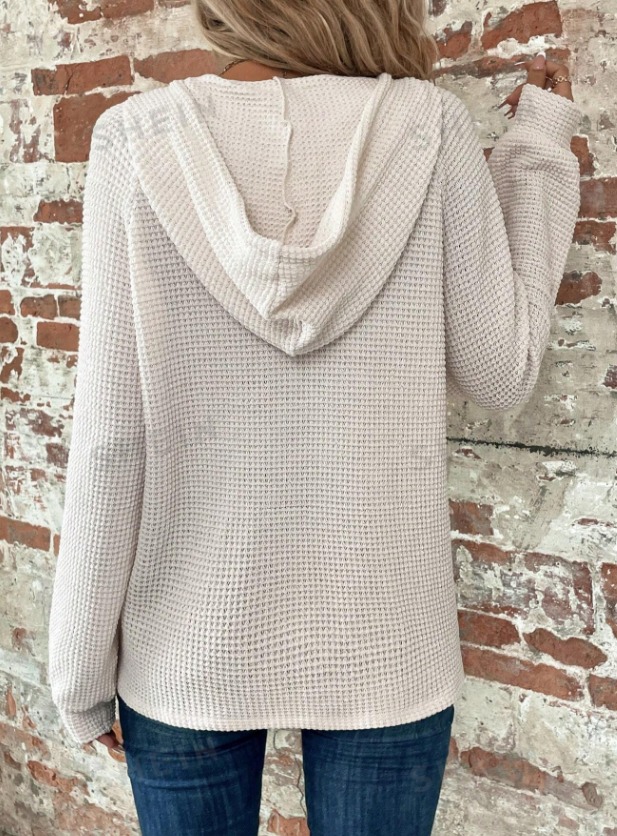 Half Button Raglan Sleeve Drawstring Hoodie