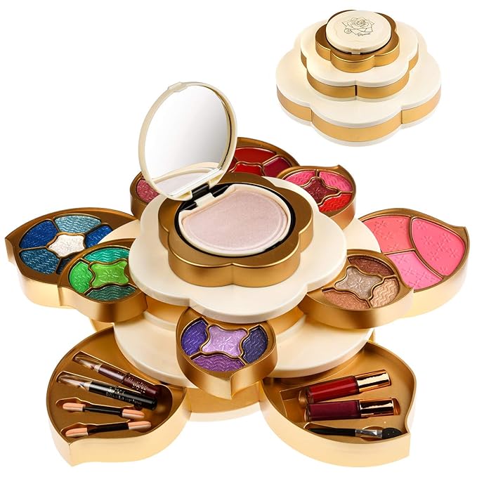 Kit de regalo de maquillaje todo en uno para mujeres y adolescentes | Juego de flores de maquillaje con paleta de sombras de ojos