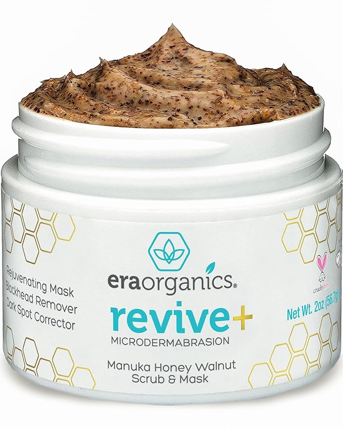Era Organics Exfoliante facial y exfoliante facial de microdermabrasión, mascarilla exfoliante de calidad de spa con miel de manuka y nuez exfoliante hidratante para piel seca, arrugas de puntos