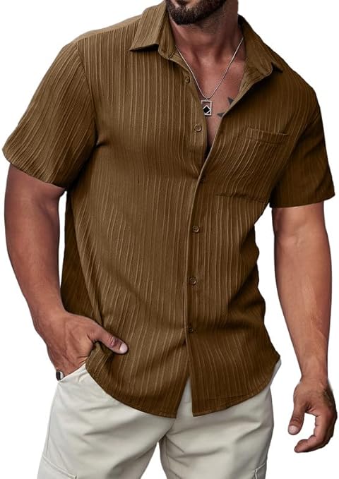JMIERR Camisas con botones para hombre, con textura, manga corta, casual, para verano, hawaiana, playa, con bolsillo