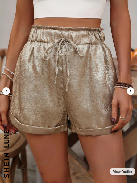 LUNE Women's Solid Color Belted Lace Hem Shorts