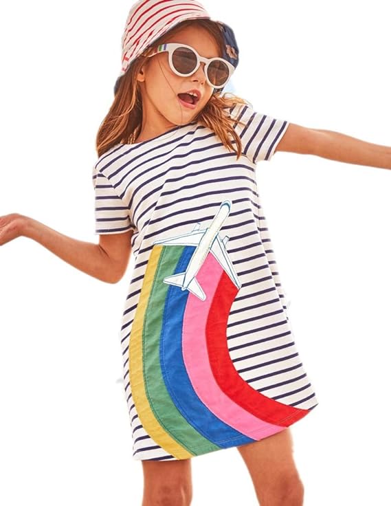 Hileelang - Vestido de algodón para niña pequeña, con tendencia de primavera y verano, informal, con apliques, túnica vestido