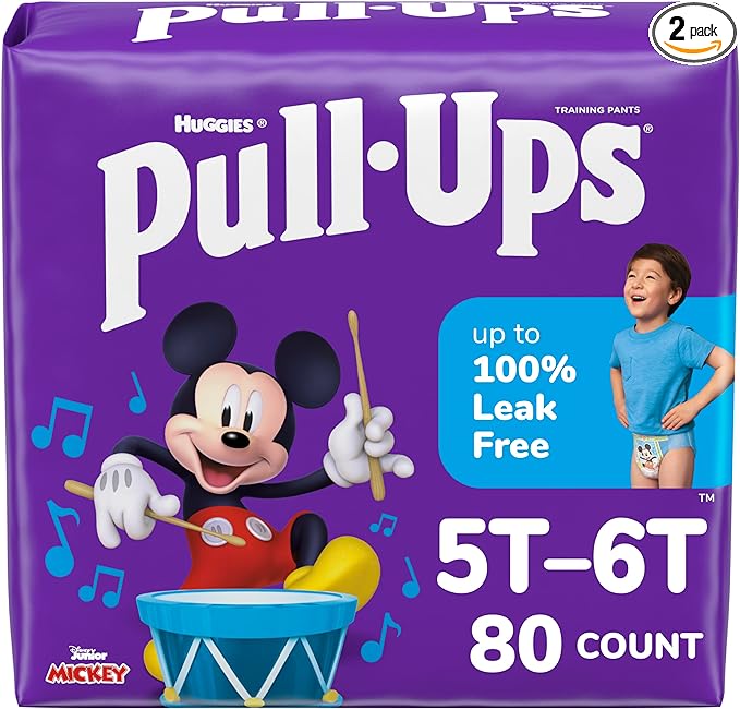 Pull-Ups Pantalones de entrenamiento para niños, talla 5T-6T, ropa interior de entrenamiento (46+ libras), 80 unidades (2 paquetes de 40)
