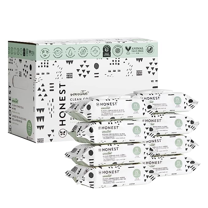 The Honest Company - Toallitas limpiadoras para bebé con 99% de agua, respetuosas con el medioambiente, compostables, a base de plantas, hipoalergénicas, verificación EWG, Pattern Play, 576 unidades