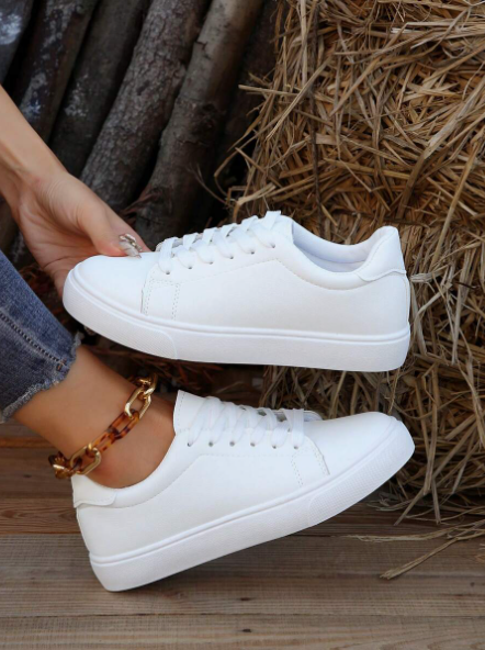 Women's Fashionable White Casual Sports Shoes, Skateboarding Shoes, Student Shoes, Sneakers