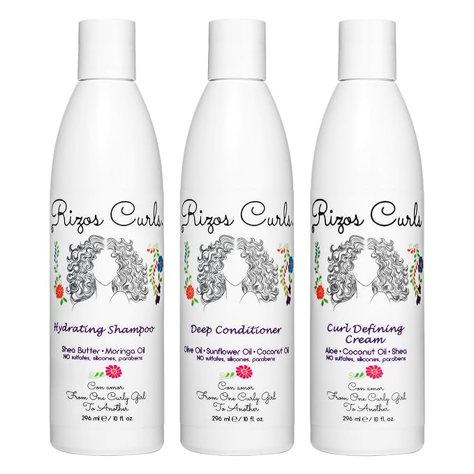 Rizo Curls Trio Bundle, champú hidratante y acondicionador profundo y crema para rizos, limpia e hidrata suavemente el cabello rizado, estiliza y define los rizos para un volumen sin encrespamiento