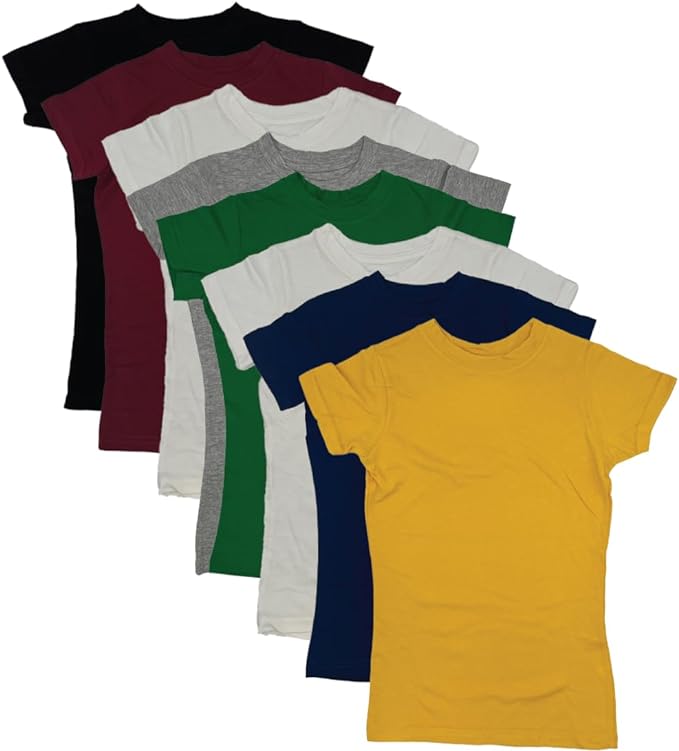 MISS POPULAR Paquete de 8 camisetas de manga corta de polialgodón súper suave con cuello redondo para niña, camisetas de colores surtidos