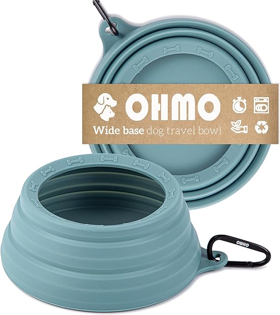 OHMO - Cuenco de agua plegable para perros que no se propaga por el movimiento del automóvil (24 onzas, mediano, azul claro), cuencos de viaje para perros, cuenco portátil para mascotas menos