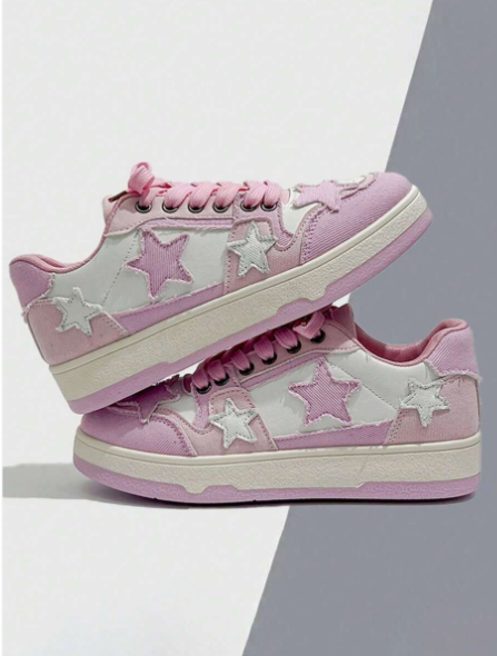 New Arrival Vintage Literary Style Chinese Trends Starry Skate Shoes Women's Fashion Casual Shoes Round Toe Lace-Up Low Cut Large Size Sport Shoes