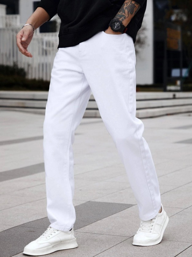 Manfinity Homme Men Cotton Solid Straight Leg Jeans