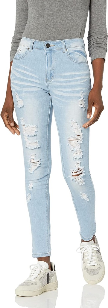 COVER GIRL Women's Cute Mid High Rise Waisted Ripped Torn Skinny Blue Juniors