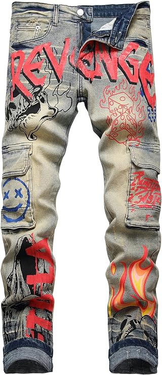 Baylvn Pantalones de mezclilla rectos ajustados para hombre, cómodos, ajustados, para motociclista