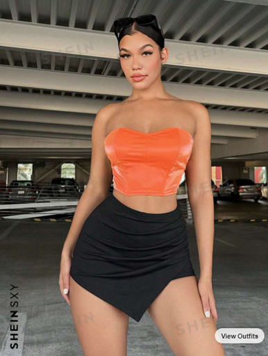 [SKU: sz2303249585588088] SXY Solid Ruched Side Mini Skort