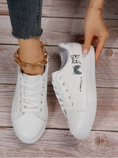 [SKU: sx2304190455677674] Women Cartoon Pattern Lace-up Front Skate Shoes, Sporty Outdoor Sneakers