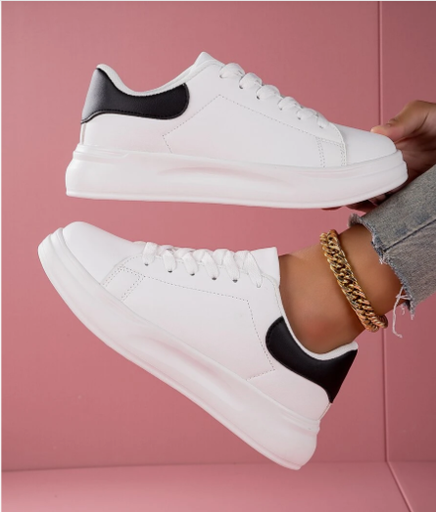 [SKU: sx2307233033414118] Women Two Tone Lace-up Front Skate Shoes, Sporty Sneakers