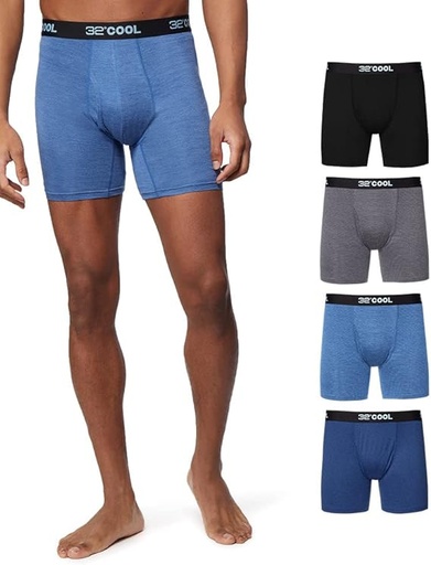 [ASIN ‏ : ‎ B09B1D4SCK] 32 DEGREES COOL - Paquete de 4 calzoncillos tipo bóxer de secado rápido para hombre, con cintura elástica cómoda