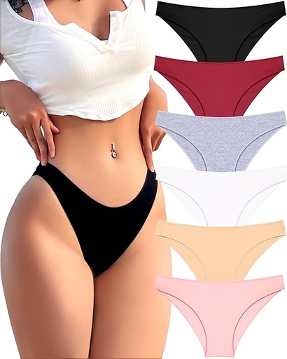 [ASIN ‏ : ‎ B0CG12VM71] FINETOO Paquete de 6 bragas de algodón para mujer, lindas bragas de bikini de tiro bajo, transpirables, sexy, hipster, para mujer, atrevidas, S-XL