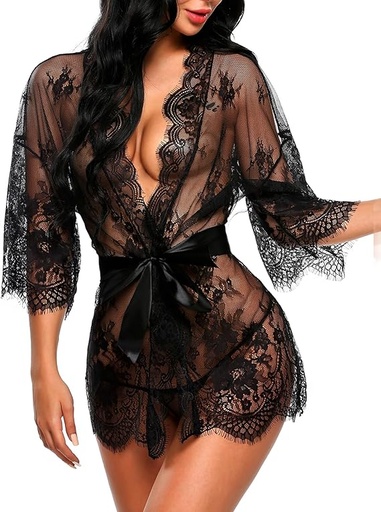 [ASIN ‏ : ‎ B09P3DR1B6] Avidlove - Kimono de encaje para mujer, tipo babydoll, camisón de malla, lencería, bata, tallas S-5XL