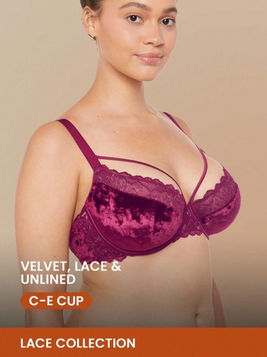 [si2309220414104352] LUVLETTE Velvet Lace Plunge Unlined Bra