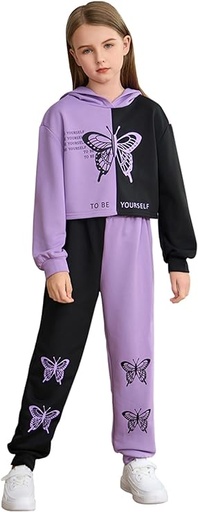 [ASIN ‏ : ‎ B0CQY59NRZ] SOLY HUX Conjunto de 2 piezas para niña con estampado de mariposas y sudadera de manga larga con capucha y pantalones deportivos