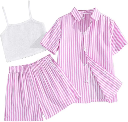 [ASIN ‏ : ‎ B0CW8MTLCM] Verdusa Conjunto de camisa y pantalones cortos con cuello cuadrado y botones para niña de 3 piezas