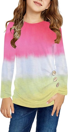[ASIN ‏ : ‎ B08S7HCG1R] Ecokauer - Blusa casual para niñas con nudo frontal de manga larga, suelta, suave, talla 4 – 13