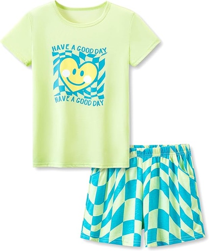 [ASIN ‏ : ‎ B0C5WPD2D8] Beezizac Conjunto de pijama de algodón para niñas pequeñas y grandes, conjunto de manga corta, 2 piezas, talla 4T-18