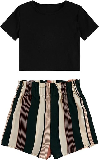 [ASIN ‏ : ‎ B0D12LLYVG] SOLY HUX Girl's Summer 2 Piece Outfits Short Sleeve Crop Top and Cute Print Shorts Sets Cute Clothing Set