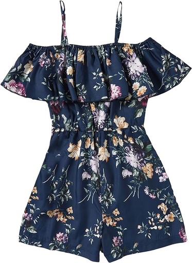 [ASIN ‏ : ‎ B0C2TK3LTB] SHENHE Mono corto floral de manga corta con volantes y hombros descubiertos para niña