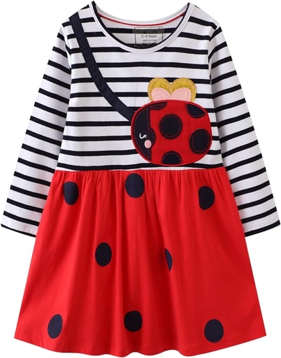 [ASIN ‏ : ‎ B0B7WV8P7K] Vestido de manga larga para niña pequeña, diseño de rayas, arco iris, Navidad, algodón, casual, ropa de juego, camisa básica, vestidos de fiesta