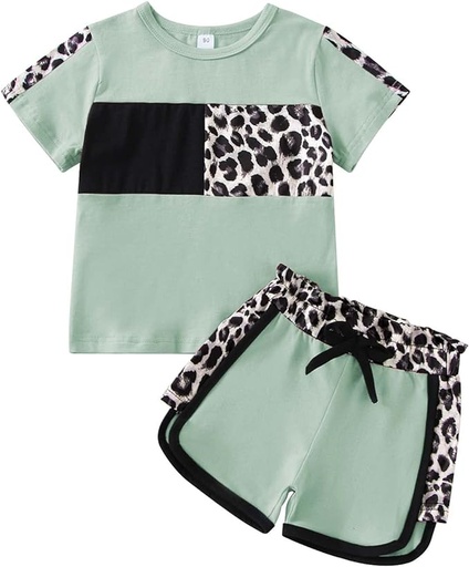 [ASIN ‏ : ‎ B09Z2KWN1N] Ropa de verano para niña, camiseta de manga corta para bebé, pantalones cortos, estampado de leopardo, camuflaje, de 18 meses a 6 años