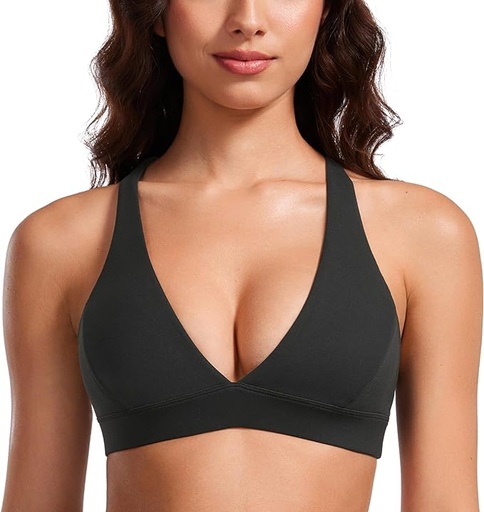 [ASIN ‏ : ‎ B0CQZFTL1S] CRZ YOGA Butterluxe - Brasier deportivo con cuello en V profundo para mujer, tirantes delgados, brasier acolchado cruzado sexy, brasier de yoga sin varillas
