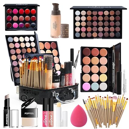 [ASIN ‏ : ‎ B0BJ71W4RY] Kit de maquillaje multiusos todo en uno para mujeres, juego de brochas de maquillaje, paleta de sombras de ojos, juego de brillo de labios, bolsa de maquillaje, lápiz de cejas, rímel y maquillaje facial (KT18)