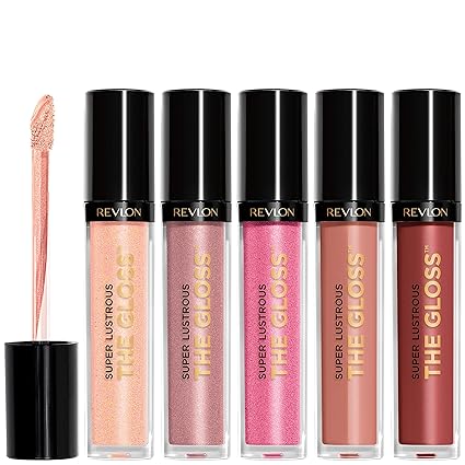 [ASIN ‏ : ‎ B08QYKPRFV] Revlon Super Lustrous - Juego de regalo de 5 brillo de labios, no es pegajoso, acabados de alto brillo, cremoso y perlado