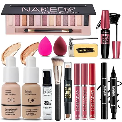 [ASIN ‏ : ‎ B0BZ4NZTPS] Kit completo de maquillaje todo en uno para mujer, sombra de ojos de 12 colores, base e imprimación, lápiz labial, delineador de ojos, rímel, barra de contorno, jabón para cejas, brocha de maquillaje