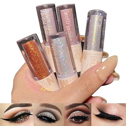 [ASIN ‏ : ‎ B0B5SM1XWP] Juego de 5 sombras de ojos con purpurina líquida, brillo metálico brillante de alta pigmentación, maquillaje de cristales coreanos, secado rápido, de larga duración, crea un aspecto de ojos