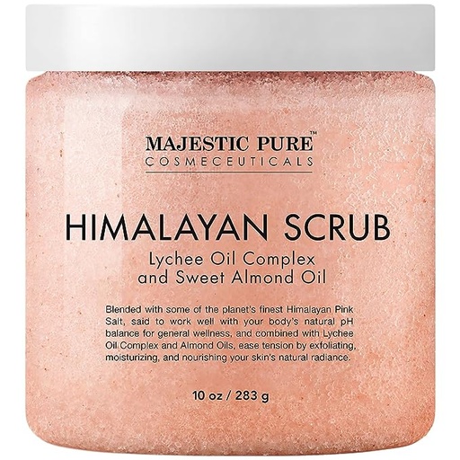 [ASIN ‏ : ‎ B01K8PEZMU] Majestic Pure Sal exfoliante corporal del Himalaya con colágeno y aceite dulce de almendras, sal para exfoliar e hidratar la piel, limpieza profunda, 295 ml