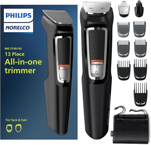 [ASIN ‏ : ‎ B0CLX1HQ17] Philips Norelco Multi Groomer serie 3000-13 piezas para hombre, kit de aseo para barba, cara, nariz, oreja y cortadora de pelo, no necesita aceite de cuchilla, MG3740/40