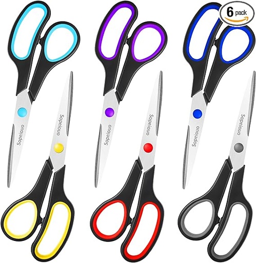 [B09NRF48SQ] Juego de 6 tijeras de 8 pulgadas, tijeras multiusos de agarre cómodo, tijeras afiladas para oficina, hogar, escuela, manualidades, suministros de tela, tijeras de tela, tijeras para estudiantes de