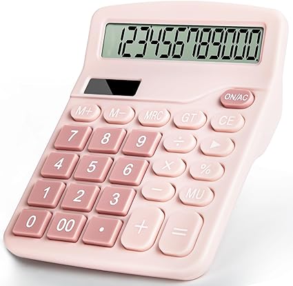 [B0D2D1DZ74] Office Desk Calculator with Solar Power, 12 Digits Large LED Display, Calculators Desktop with Big Buttons, Pink Office Home School Supplies