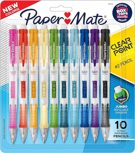 [B09QXWMDZ8] Paper Mate Clearpoint - Lápices HB #2 (0.028 in), colores surtidos de barril, 10 unidades