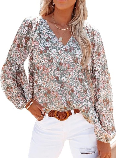 [ASIN ‏ : ‎ B098F9B796] SHEWIN - Blusas casuales, holgadas, de estilo bohemio, mangas largas, con cuello en V y estampado floral para mujer