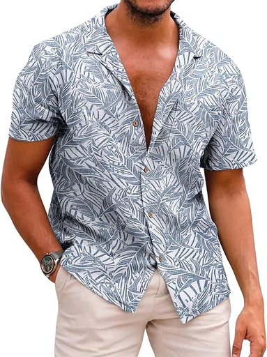 [B07WRWF1FP] COOFANDY - Camisas hawaianas de algodón y lino, florales, tropicales, con botones para hombre, para usar en la playa, festividades