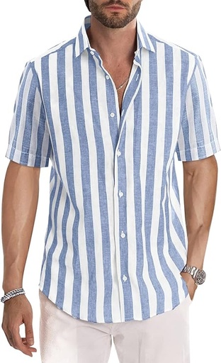 [B0CVTP22NJ] JMIERR Camisas de vestir a rayas de algodón con botones y manga corta para hombre