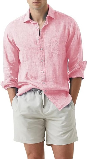 [B09Z6VQ2MB] JMIERR Camisa de vestir de manga larga con botones y lino de algodón para hombre
