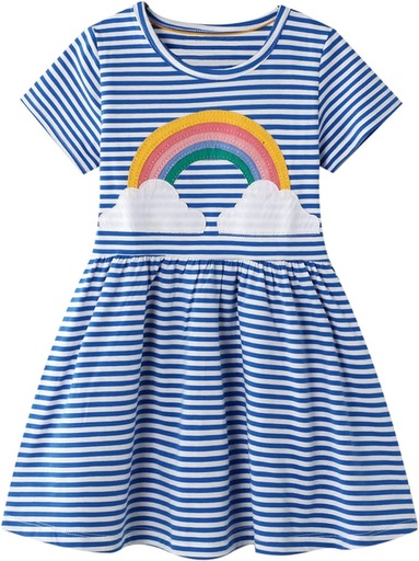 [B0746GCQLK] Youlebao Vestido informal de jersey de algodón para niñas, con mangas largas, a rayas, apliques, caricaturas