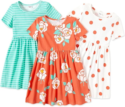 [‎ B0B8MHC7NW] PATPAT - Conjunto de vestidos florales de primavera y patinadora para niña, casual, de verano, de manga corta, para niñas de 2 a 7 años