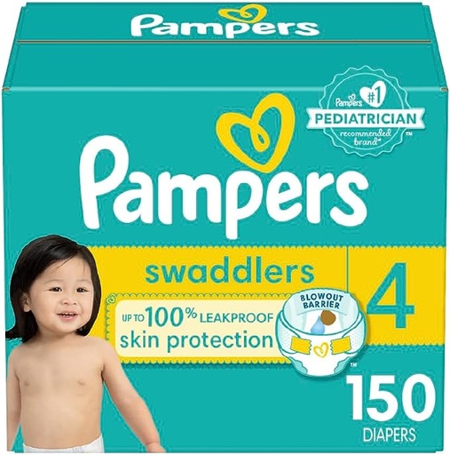 [B07DC8BR3B] Pampers Swaddlers - Pañales desechables muy suaves para bebé talla 4, 150 unidades