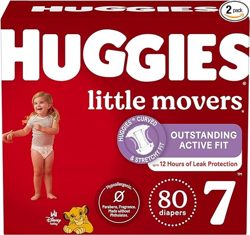[B08SJ4KSWJ] Huggies Pañales tamaño 7, pañales Little Movers para bebé, talla 7 (41+ libras), 80 unidades (2 paquetes de 40), el embalaje puede variar