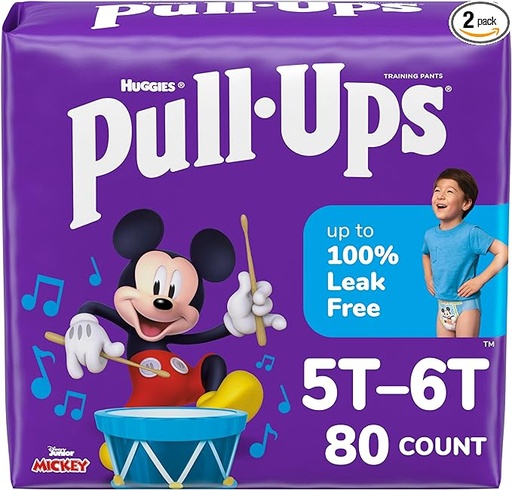 [B0BLD1F53H] Pull-Ups Pantalones de entrenamiento para niños, talla 5T-6T, ropa interior de entrenamiento (46+ libras), 80 unidades (2 paquetes de 40)